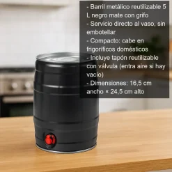 Barril para cerveza negro con grifo - 5 l