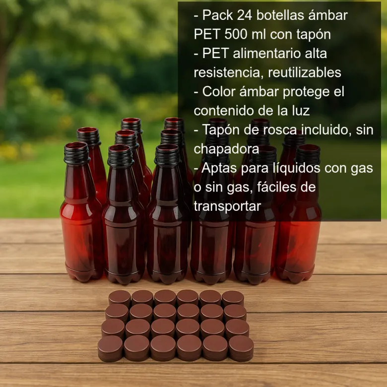 Botellas ámbar PET de 500 ml - 24 unidades