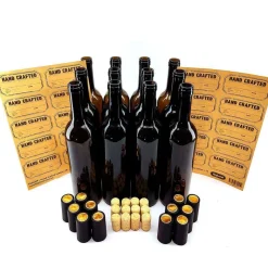 Botellas para vino de 750ml con tapones, cápsulas y etiquetas - 12 unidades
