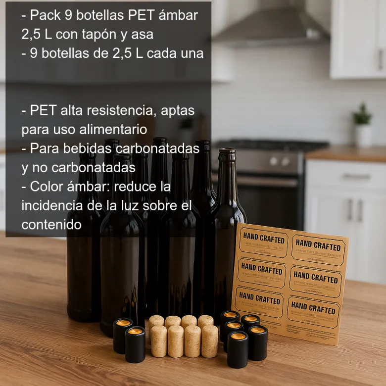 Botellas para vino de 750ml con tapones, cápsulas y etiquetas - 12 unidades