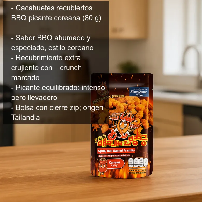 Cacahuetes recubiertos sabor a barbacoa picante al estilo Coreano - 80g