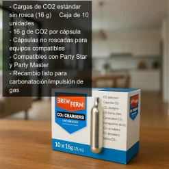 Cargas CO2 No roscadas - 16g x 10 uds