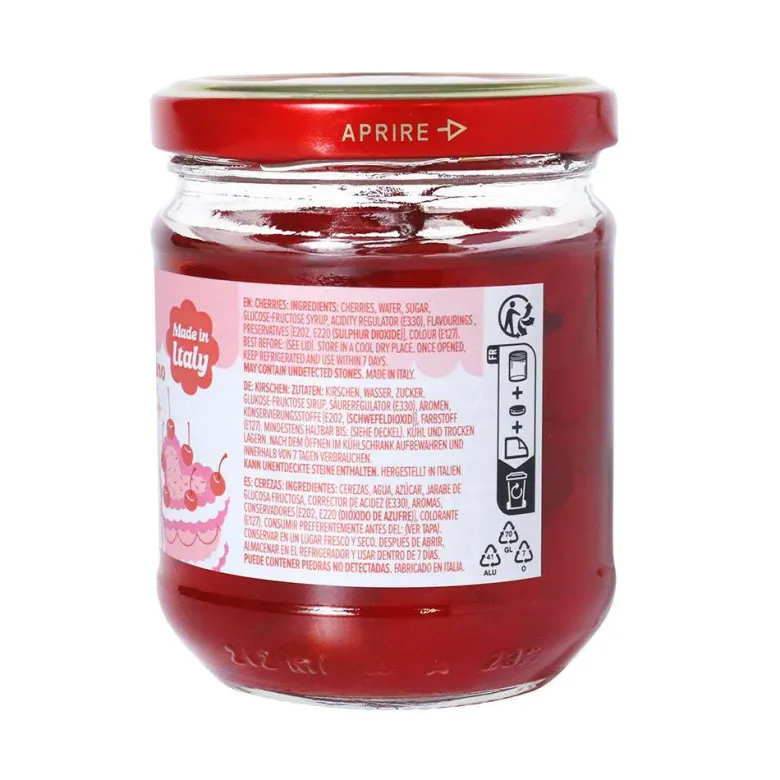 Cerezas Maraschino Rojas con Tallo - 225g