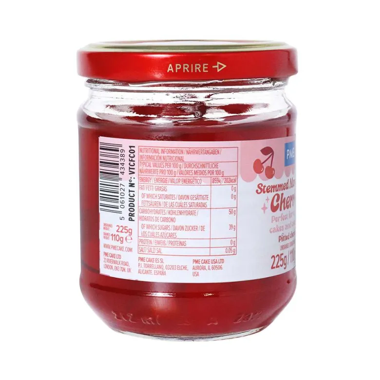 Cerezas Maraschino Rojas con Tallo - 225g