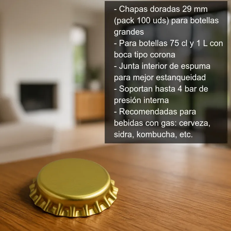 Chapas de 29 mm doradas - 100 uds
