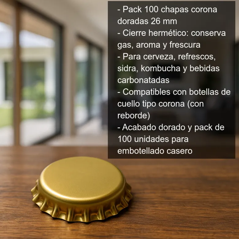 Chapas de 26 mm doradas - 100 uds