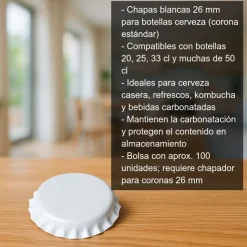Chapas 26 mm blancas - 100 uds