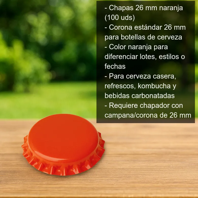 Chapas 26 mm naranjas - 100 uds