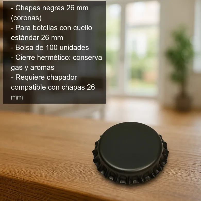 Chapas 26 mm negras - 100 uds