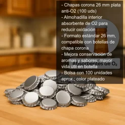 Chapas 26mm plata anti-O2 - 100 uds