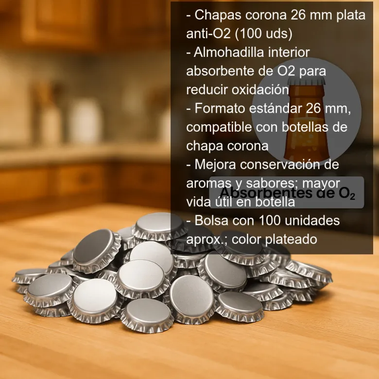 Chapas 26mm plata anti-O2 - 100 uds