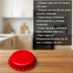 Chapas 26 mm rojas - 100 uds