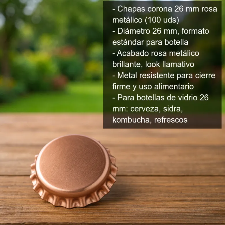 Chapas 26 mm rosa metálico - 100 uds