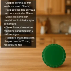 Chapas 26 mm verdes oscuro - 100 uds