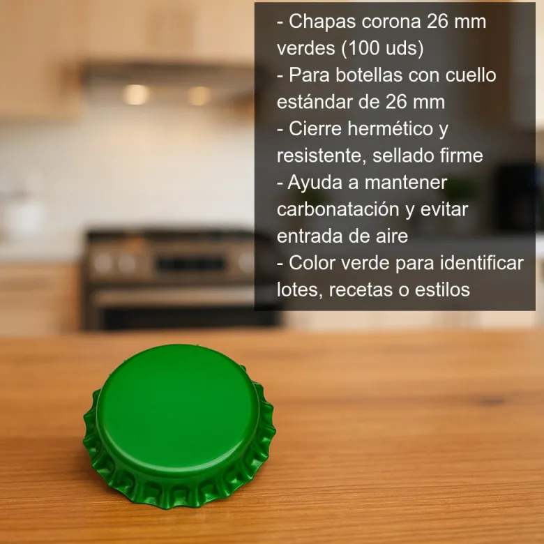 Chapas 26 mm verdes - 100 uds