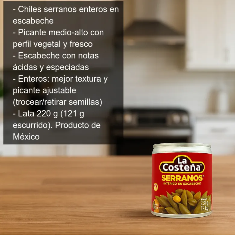 Chiles serranos enteros en escabeche - 220g