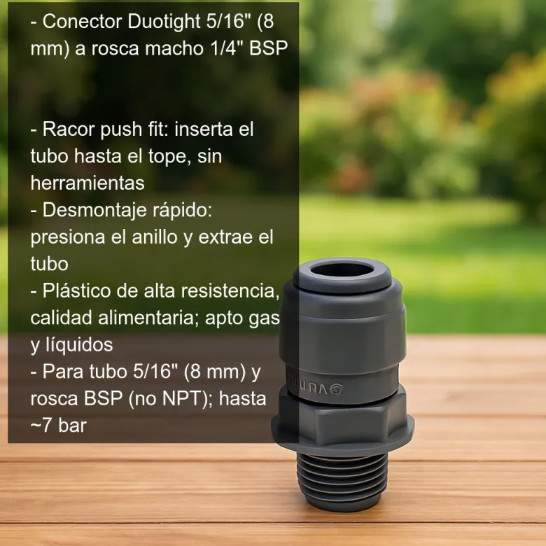 Conector tubo 5/16" rosca macho 1/4" BSP