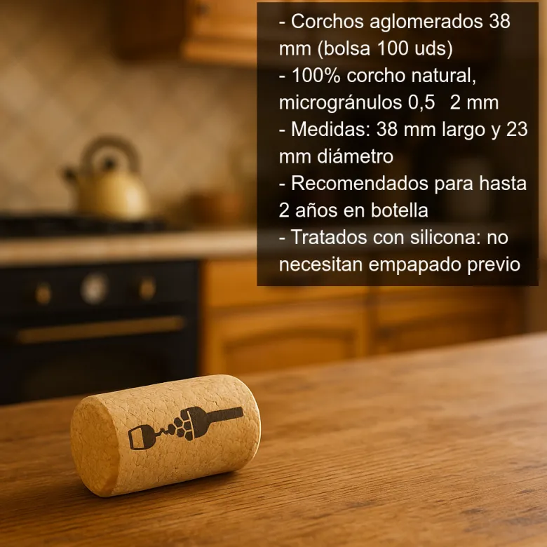 Corcho aglomerado 38 mm - 100 uds