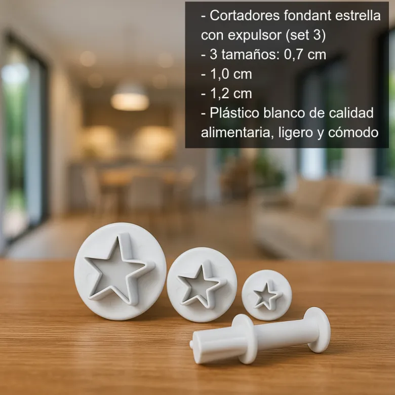 Cortadores para fondant en forma de estrella - 0,7-1,0-1,2cm