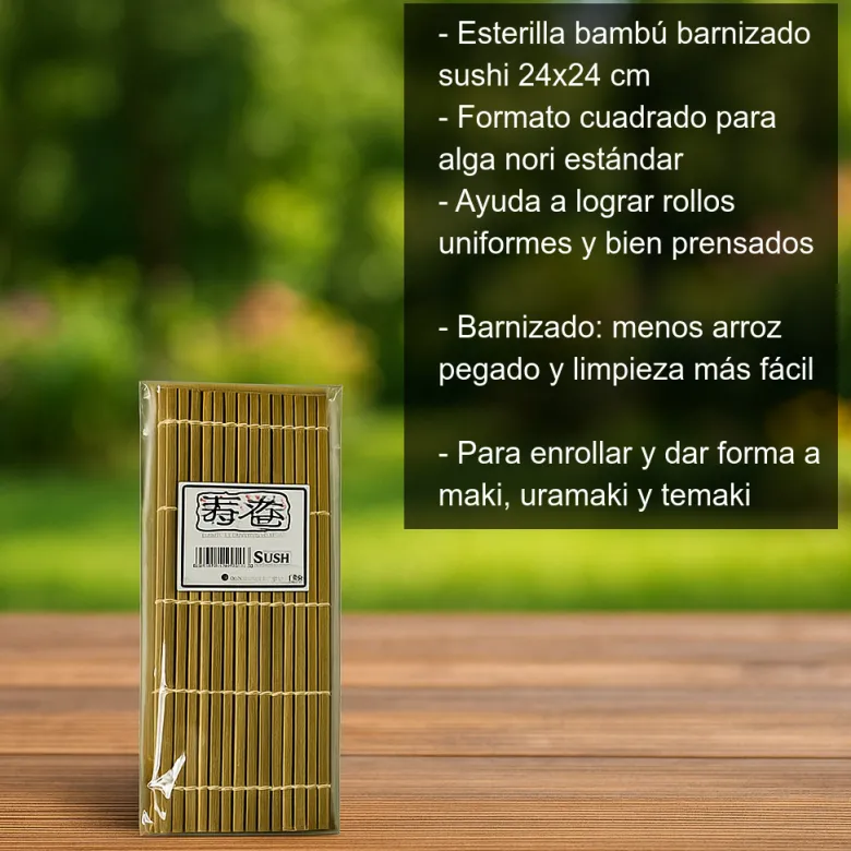 Esterilla de bambú barnizado para hacer sushi - 24x24 cm