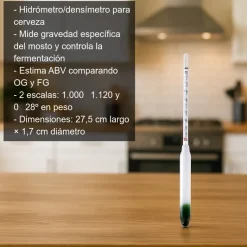 Hidrómetro o densímetro para cerveza