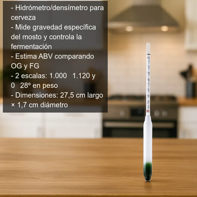 Hidrómetro o densímetro para cerveza