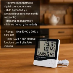 Higrómetro y termómetro digital con sonda