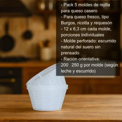 Moldes de rejilla para queso fresco y ricotta - 12 x 6,3 cm x 5 uds