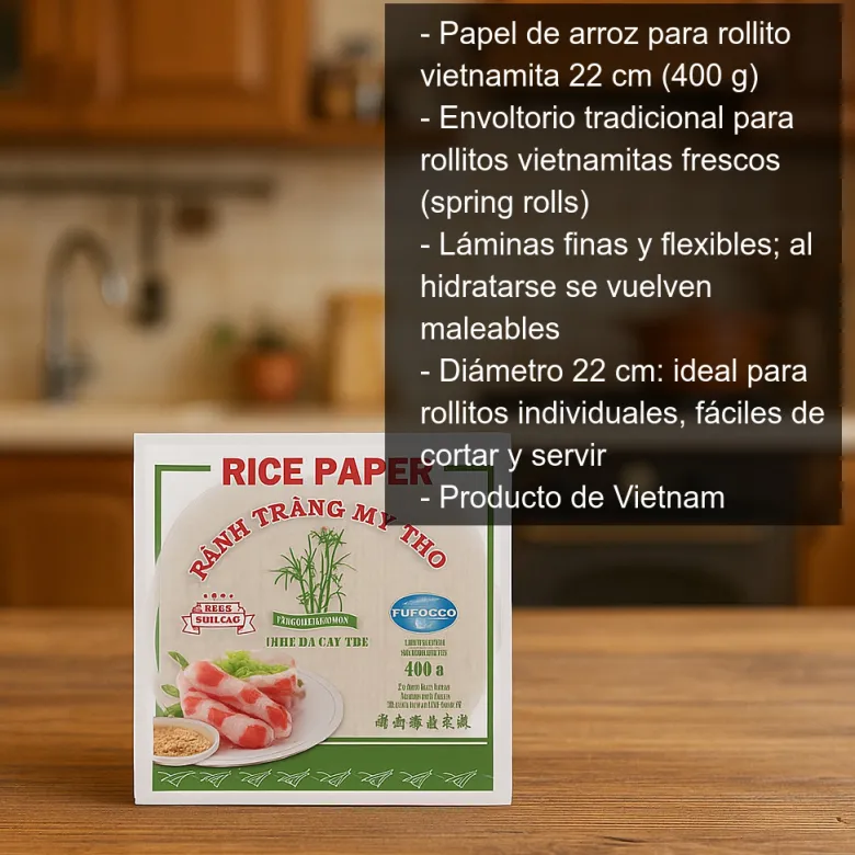 Papel de arroz para rollito vietnamita - 22cm - 400g