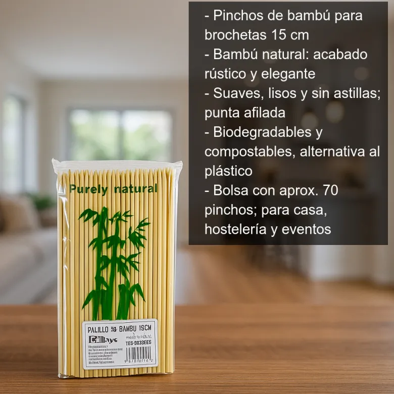 Pinchos de bambú para brochetas - 15 cm