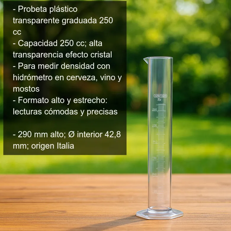 Probeta de plástico transparente graduada - 250 cc