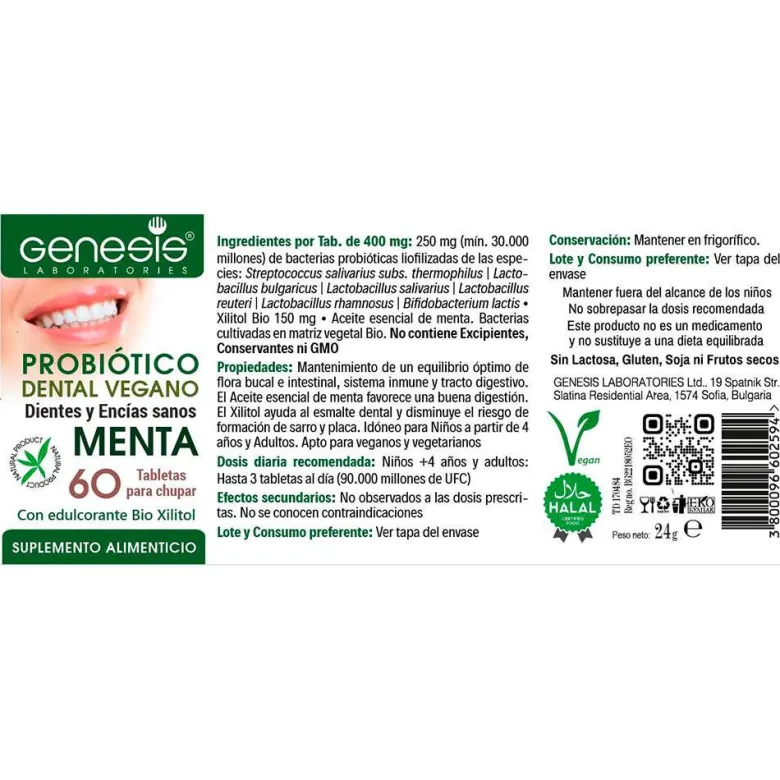 Probióticos Genesis Flora Bucal sabor a Menta - 60 tabletas chupables