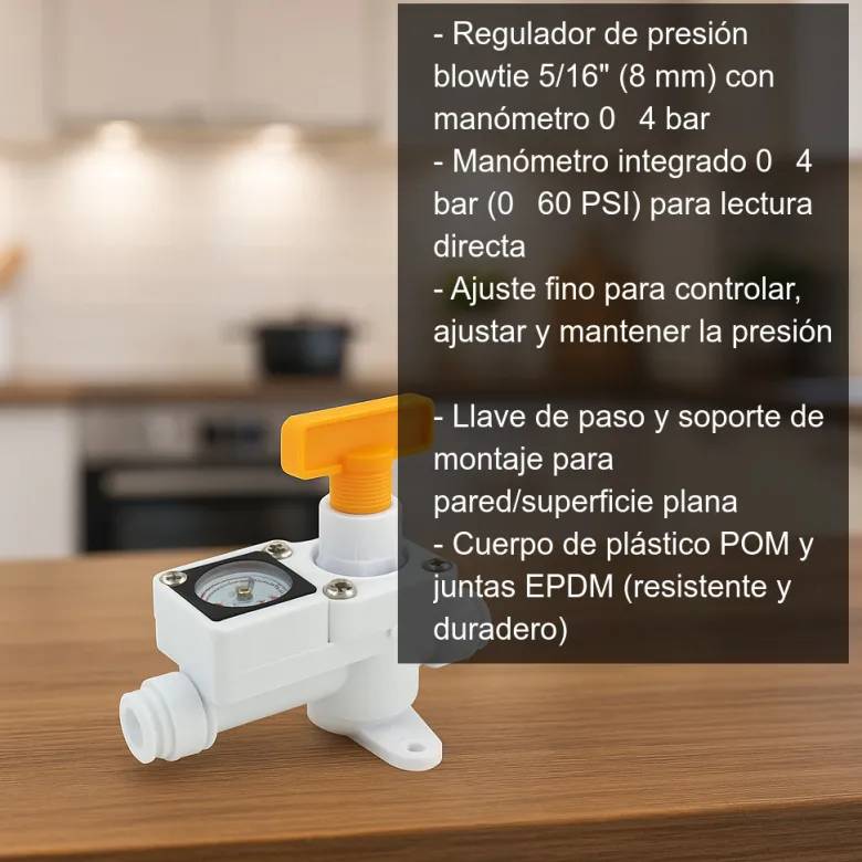 Regulador de presión para tubo de 5/16" - 0 a 4 bar