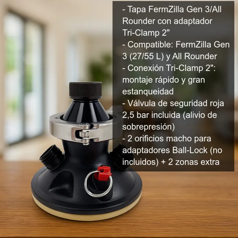 Tapa de FermZilla con adaptador Tri-Clamp de 2"