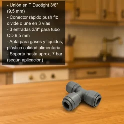 Unión en T para tubo de 3/8"