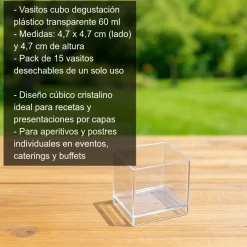 Vasito cubo plástico transparente - 15 uds
