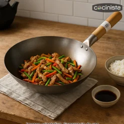 Wok con mango de madera para cocinas de gas - 33cm