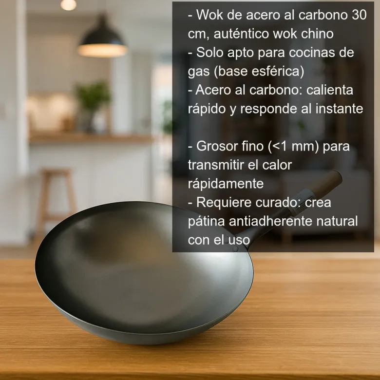 Wok de acero al carbono - 30 cm