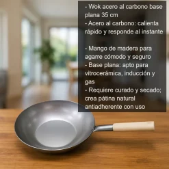 Wok de acero al carbono de base plana - 35cm
